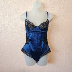Frederick's of Hollywood Dark Blue Black Lace Bodysuit Lingerie